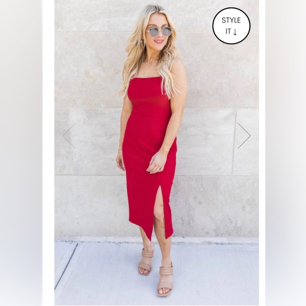 Pink Lily Red Square Neck Midi Dress